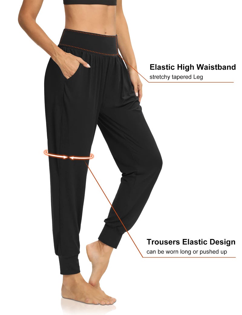DIBAOLONG Womens Yoga Joggers Loose Workout Sweat Pants Comfy Lounge Pants with Pockets Black S - Image 2